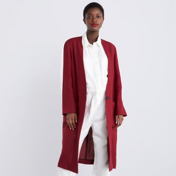 NWT Zara Linen Coat With Pocket - Picture 2 of 6